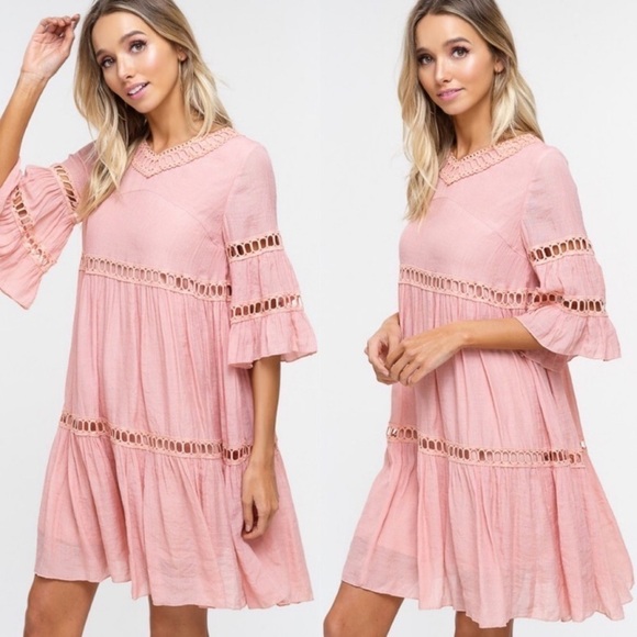 Blush 💗Babydoll 💕 Bell Sleeve Dress - Picture 1 of 3